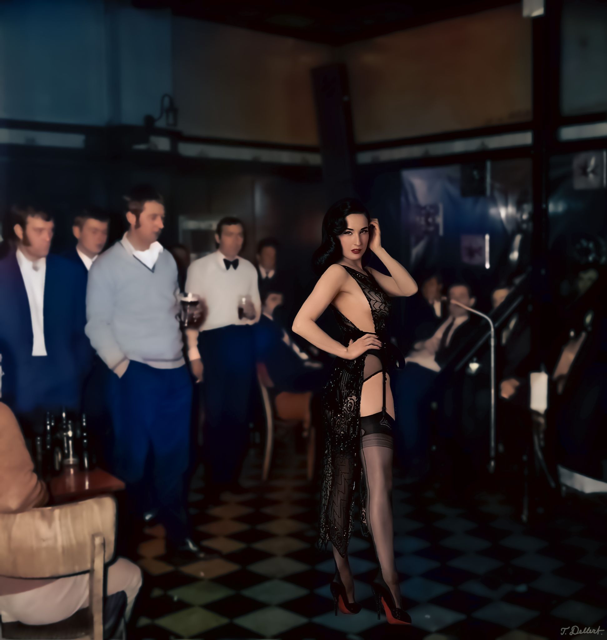 Color . Dita standing out  in a 1960's Jazz Strip Tease  2